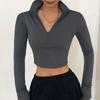 Solid Color Casual T-shirt Women Long Sleeves Turtleneck Crop Tops Sexy Simple Style Party Club Spring Summer New