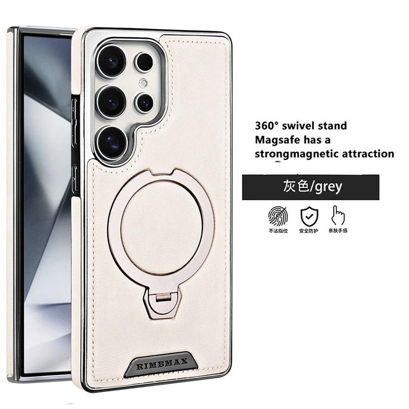 Вращающийся на 360° держатель Кожаный чехол для телефона для Samsung Galaxy S25 Ultra S24 S23 S22 S25EDGE Магнитная зарядка Подставка Задняя крышка