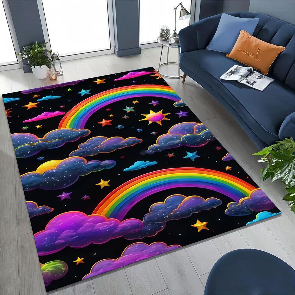 Colorful Rainbow Clouds Dream Sky Cartoon Rug for Bedroom Living Room Sofa Home Doormat Decor, Large Kid Play Non-slip Floor Mat