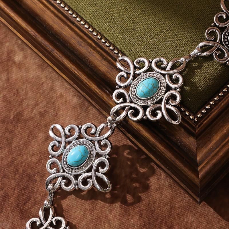 Chinese Traditional Knot Waist Chain With Metal Carving Turquoise For Occasions