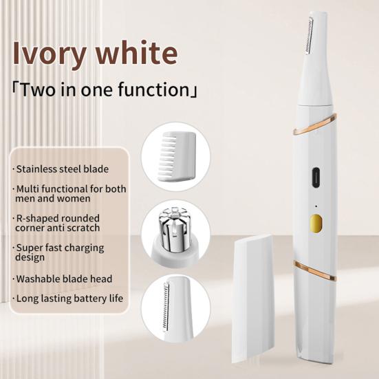 Электрический триммер для бровей 2-в-1 и триммер для носа для женщин, USB-перезаряжаемый триммер для волос на лице, портативный безболезненный инструмент для точного ухода