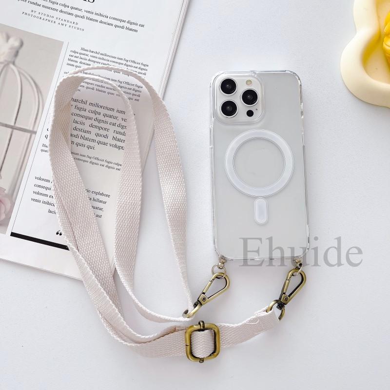 Strap Magnetic Case For Xiaomi Mi 14T 13T Redmi Note 14 Pro 13 POCO X6 M6 Pro Magsafe Shockproof Crossbody Lanyard Clear Cover