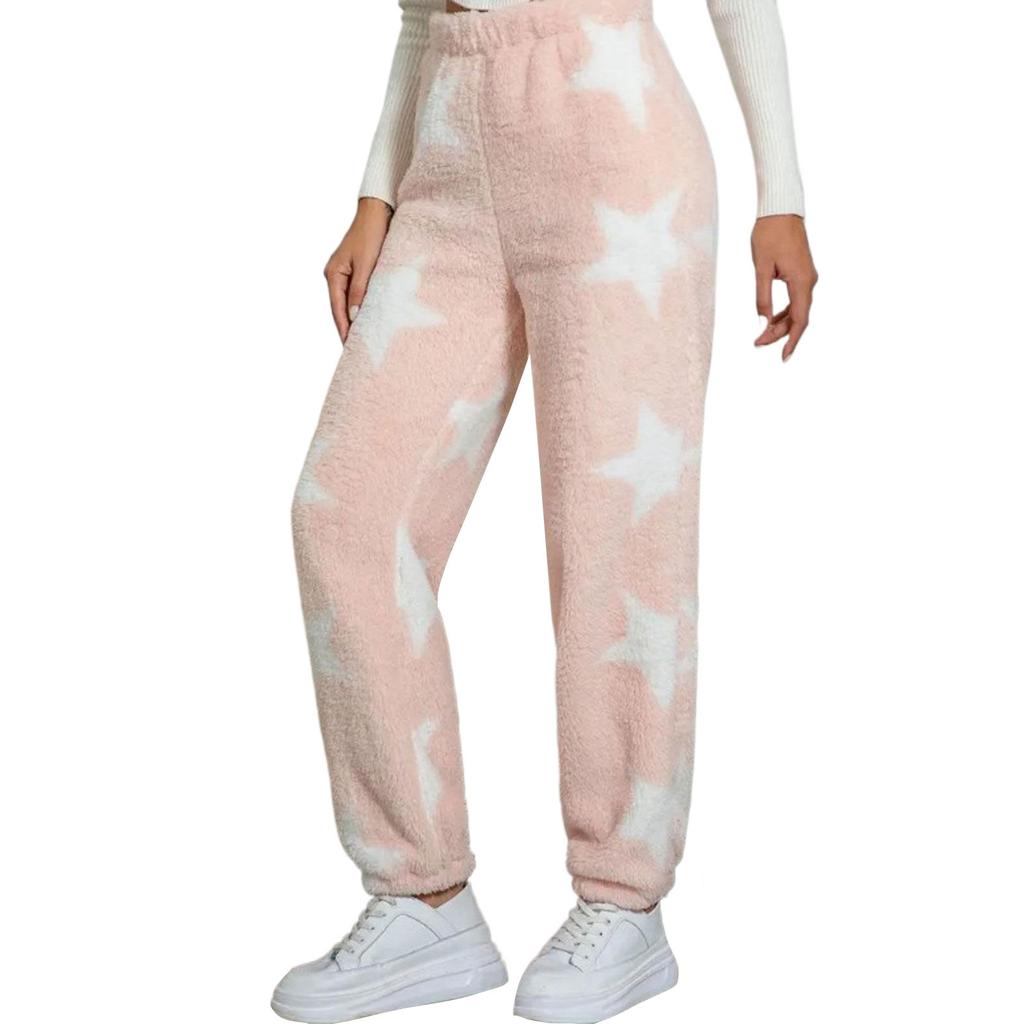 Женские брюки с бархатной подкладкой на осень-зиму, повседневные брюки, милые принтованные брюки для девочек