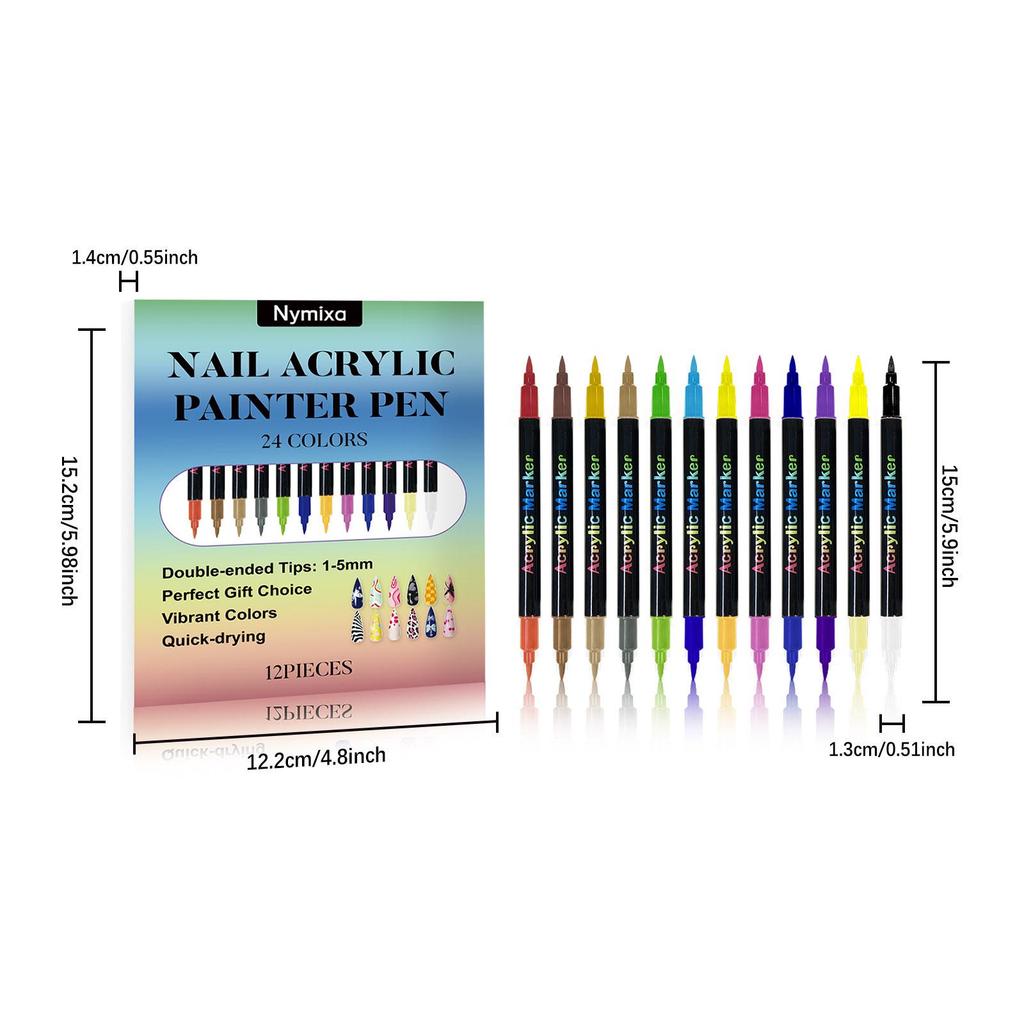 Nymixa Multi-Color Double-Ended Nail Art Pen Set - DIY Tools for Easy, Vibrant Outlining and Painting.