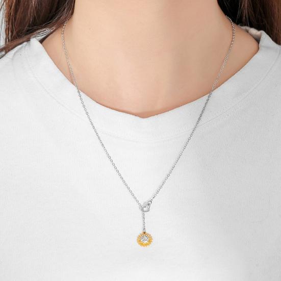Женщины Подсолнечник Сердце Горный Хрусталь Кулон Ключицы Цепи Ожерелье Ювелирный Подарок
