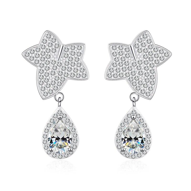 Elegant Style 1 Carat Moissanite Water Drop Shape Earrings for Female 925 Sterling Silver Party Earrings Friend Gift