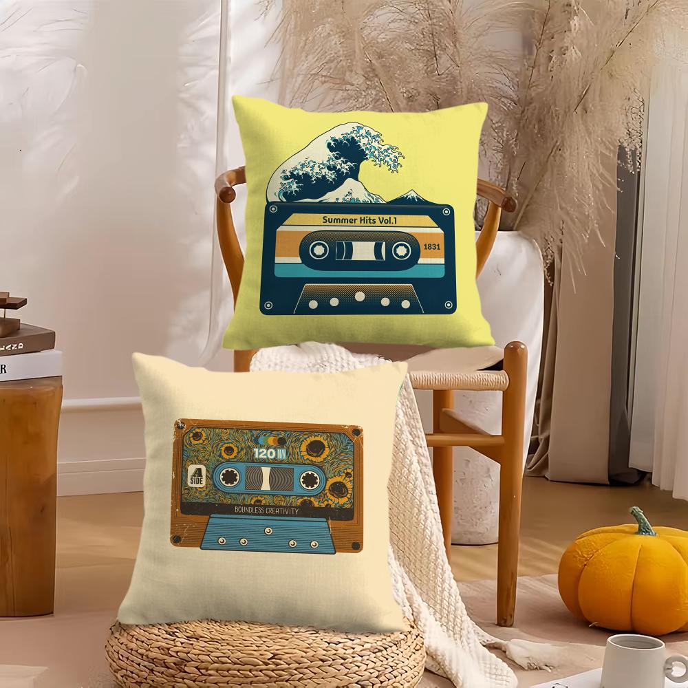Retro Cassette Tape Cushion Cover Soft Plush Throw Pillow Cover DoubleSided Decorative Cushion Case Sofa Bedroom Home Decor