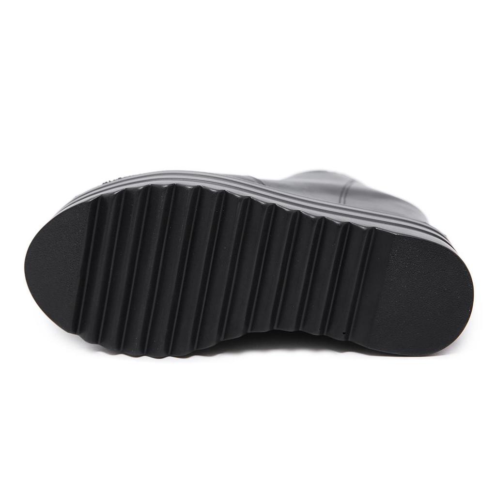 Women Wedge Ankle Boots Height Increasing with Zipper Heeled Chelsea Boots Minimalist Solid Color