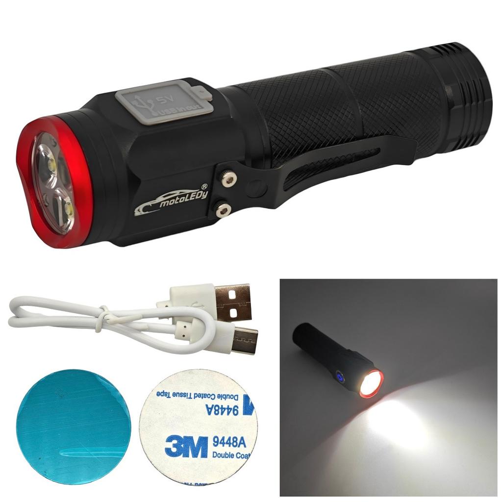 Фонарик 3x LED с магнитом, 900 лм, USB C, 5 режимов работы