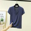Большие размеры от L до 6XL Модальная футболка с V-образным вырезом Короткие рукава Женские Ультратонкий слой Верхний слой Однотонные базовые топы