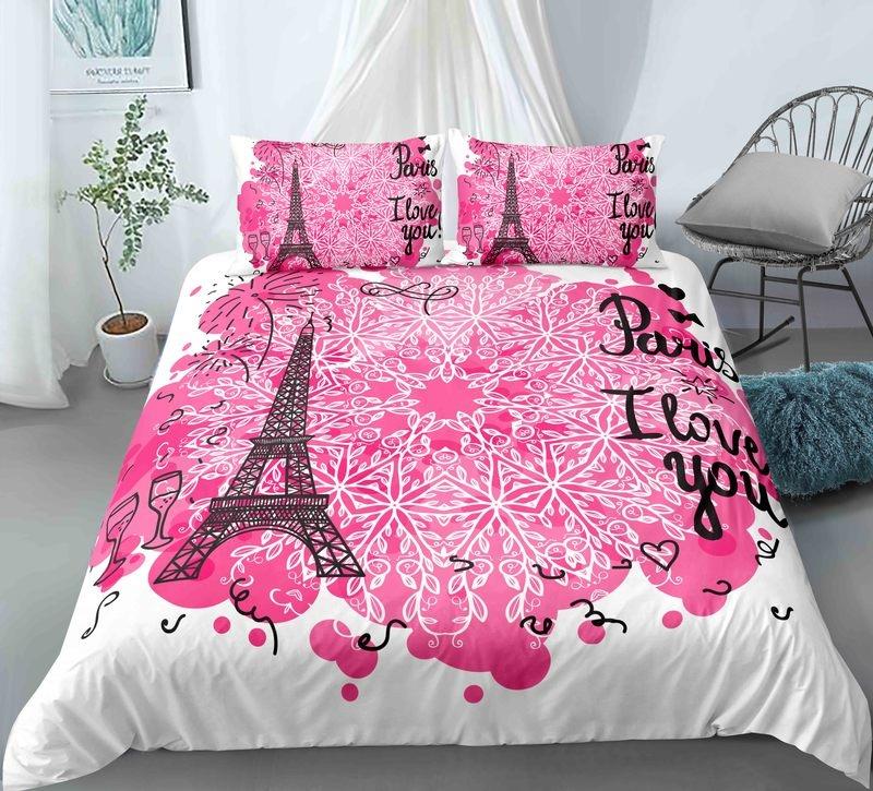 Paris Tower King Queen Duvet Cover Famous Buildings In France Bedding Set For Adults Pink Romantic 2/3pcs Polyester Quilt Cover