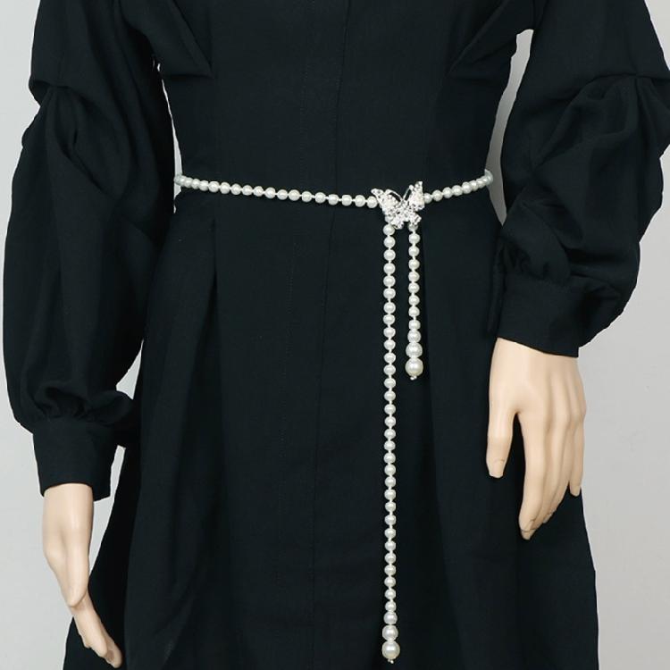 Cool Girls Trendy Pearls Butterfly Metal Waist Chain Dress Decorative Belt Body Chain Waist Cincher Belly Accessories