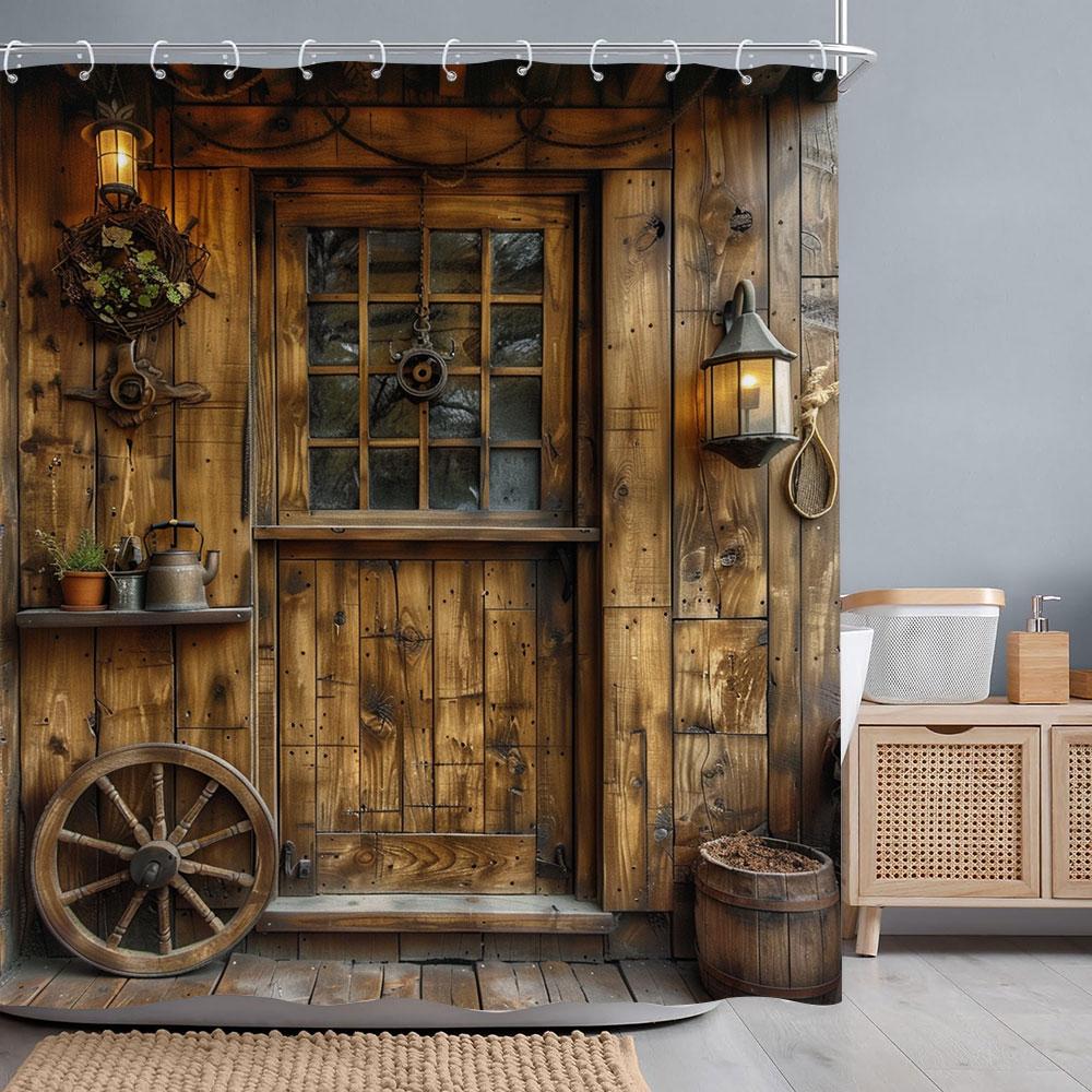 Ретро Деревенские Деревянные Двери Шторки для Душа Винтажный Фермерский Дом Амбар Старая Дверь Домашний Декор Водонепроницаемый Полиэстер Набор Занавесок для Ванной