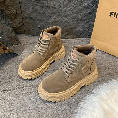 CRLAYDK Женские замшевые ботильоны до щиколотки Классические ботинки-берцы на шнуровке Платформа Повседневная обувь для хайкинга Женские зимние боты