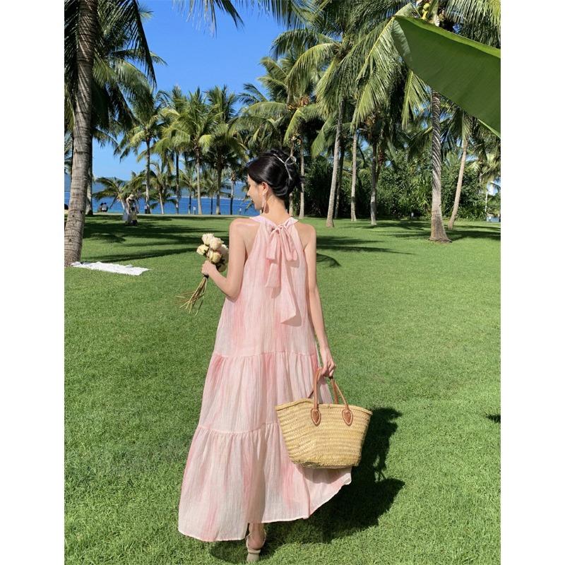 Женские летние свободные длинные жилеты без рукавов с завязками и висячей шеей, жилет с принтом тай-дай, темпераментные платья