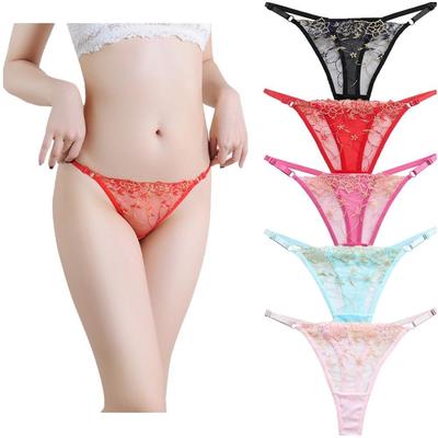 TUOTISI Полностью регулируемое мягкое нижнее белье Размер Женское Т-образная спинка, Кружево, Вышивка, Боковые завязки, Эластичное, На талии, Прозрачное, Сексуальное, Милое, Стильное, (5