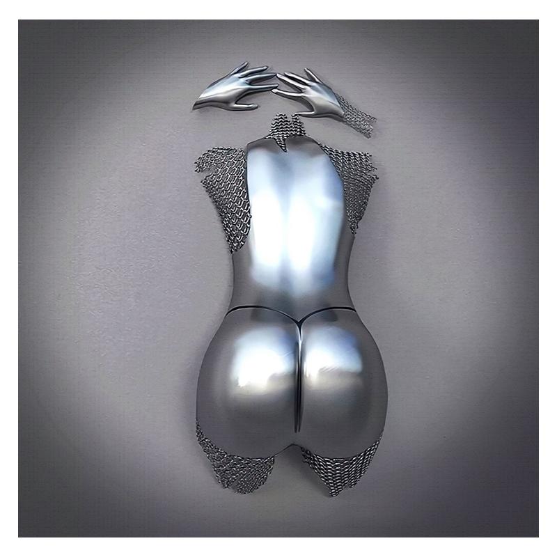 3D Visual Gold Silver Metal Figure Art Statue Canvas Painting Romantic Abstract Posters and Prints Wall Pictures Modern Home Decor for Living Room