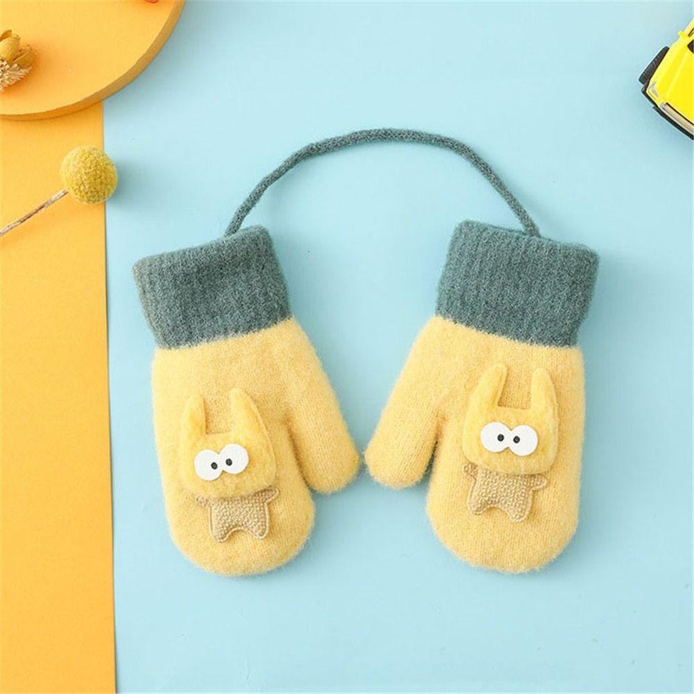 Пушистая подкладка Детские вязаные перчатки для малышей Мягкие мультяшные варежки Модные теплые перчатки для девочек и мальчиков
