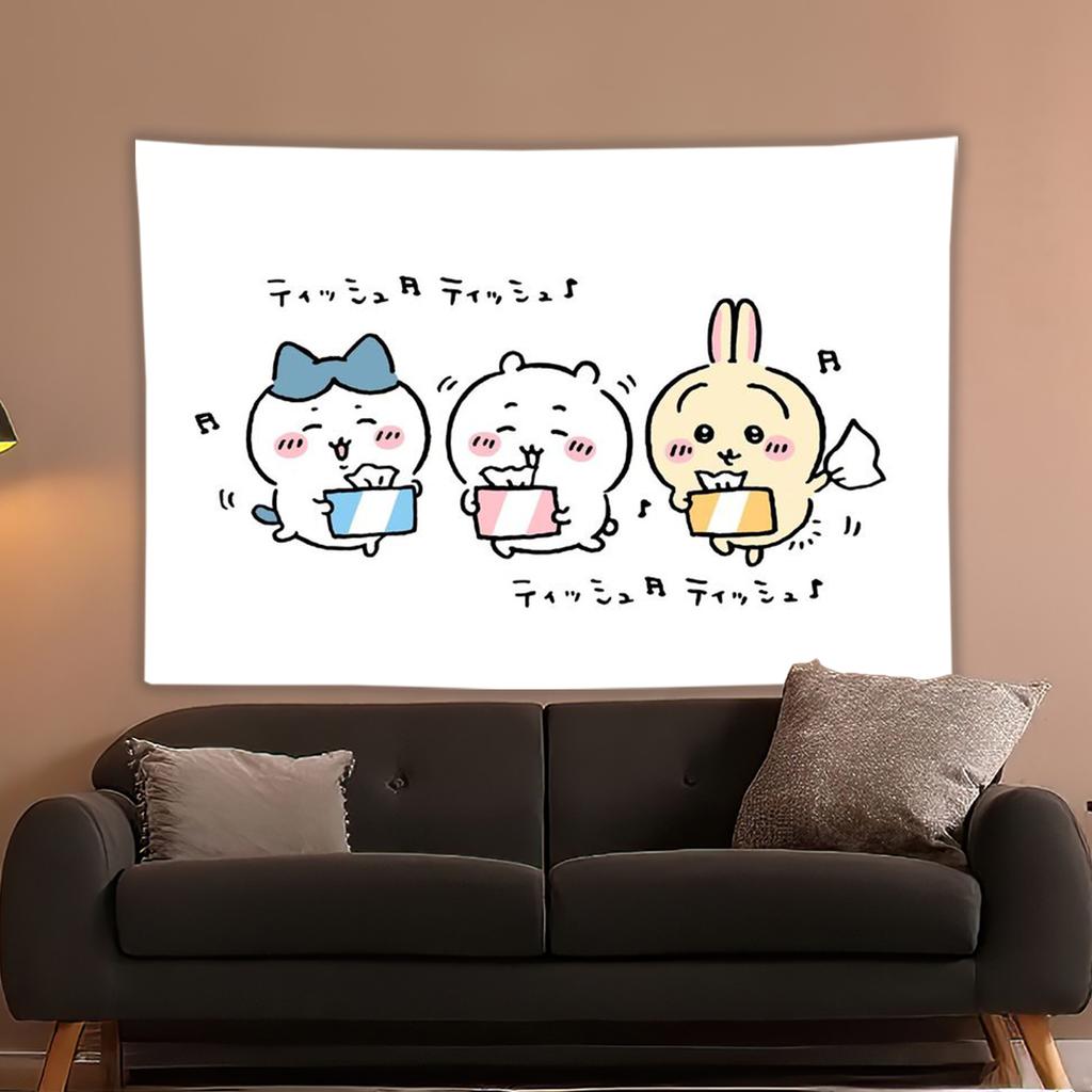 Hachiware Kawaii UsaGi Cute Chiikawa Cartoon Y2k Tapestry Room Decoration Home Decor Bedroom Wall Hanging Fabric