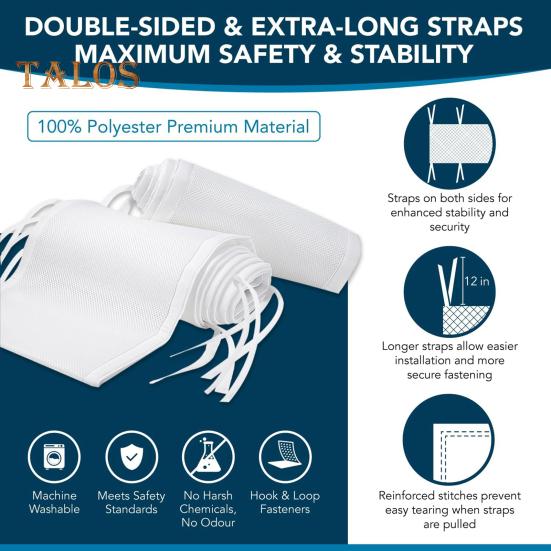 Дышащая сетчатая подкладка для кроватки с двухсторонними ремнями. Сетчатый барьер для безопасности детской кроватки. Простая установка. Защита конечностей. Бампер для кроватки.