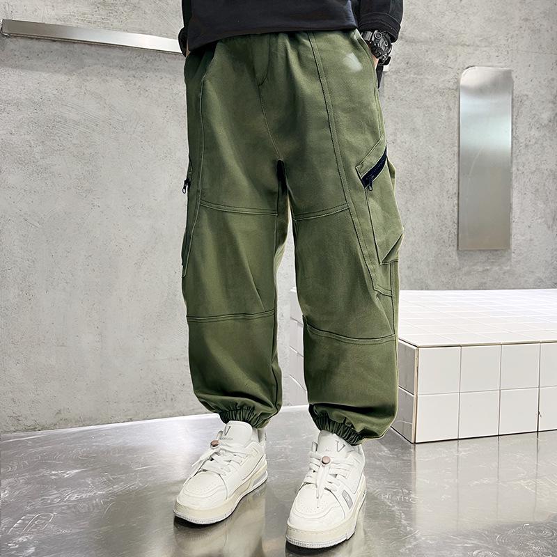 Boys' Cargo Pants - Spring/Autumn 2024, Stylish Casual Cotton for Kids, Middle & Big Children.