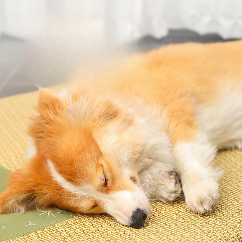 Летний влагонепроницаемый и дышащий коврик для собак для домашнего использования, летний прохладный коврик для собак, универсальный коврик из ротанга для кошек, мягкий тканый коврик для домашних животных