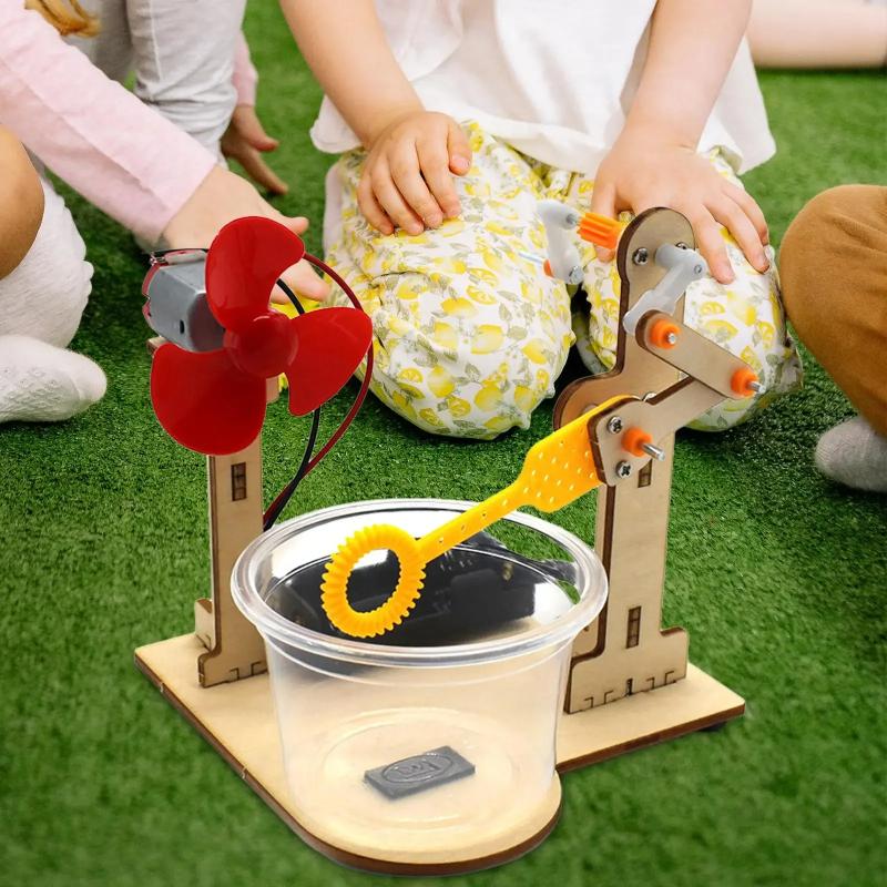 1 Набор Игрушка для раннего обучения Технология Деревянная Сделай сам Машина для выдувания пузырей с ручным приводом Игрушка для детей Научный эксперимент Учебные пособия