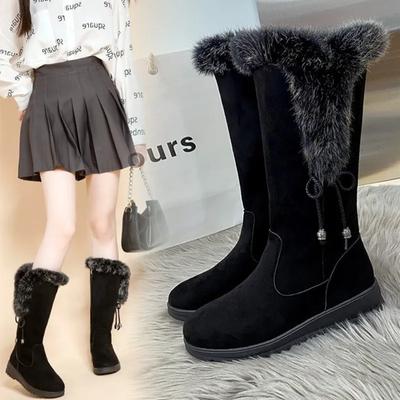 Теплые зимние сапоги женские зимние мягкие нескользящие длинные хлопковые сапоги для женщин с кисточками и молнией плюшевые женские сапоги Botas Mujer