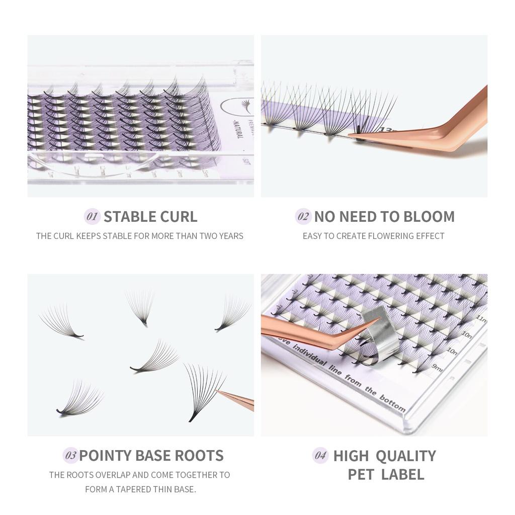 ANNAFRIS 10D 12D 14D 16D 20D Готовые веерные наращивания ресниц Тонкие заостренные корни с русскими объемными ресницами Мягкие натуральные накладные ресницы