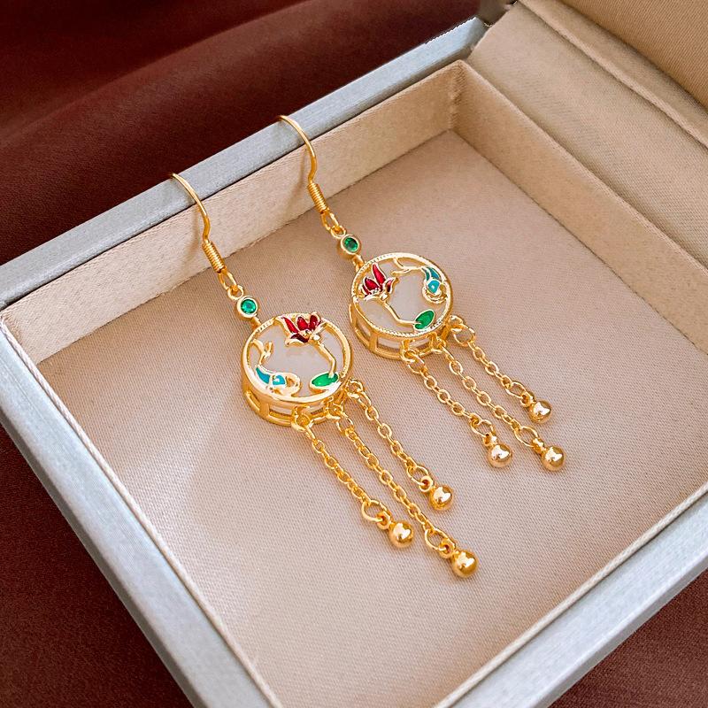 Гуофэн Серьги-кисточки с цирконом 'Серебряная игла', Ретро Легкая роскошь Высококлассные серьги-гвоздики Нишевые Универсальные серьги