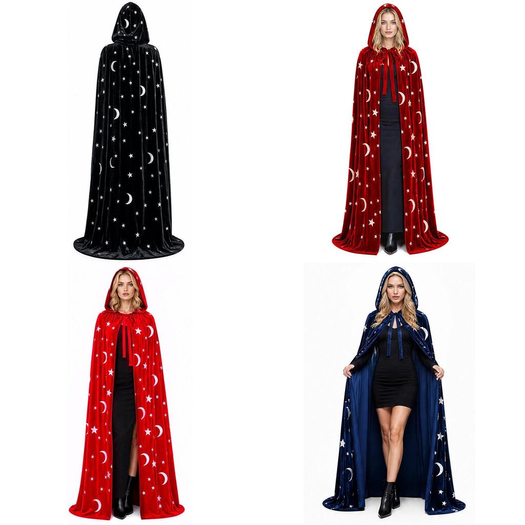 Medieval Star Moon Magician Cape With Vintage Style Polyester Material For Costume Parties