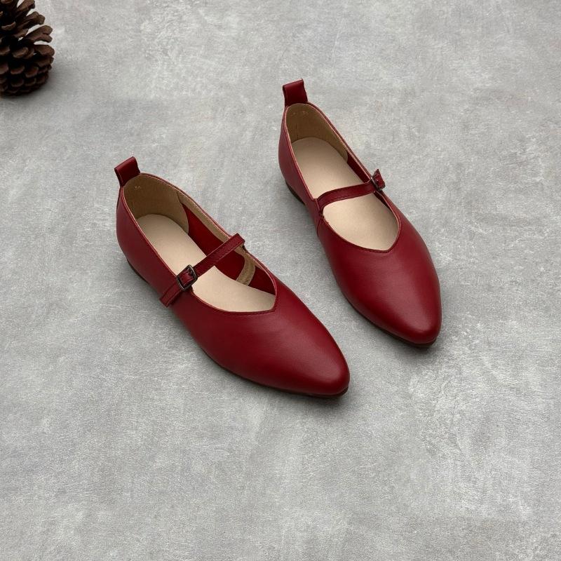 Johnature Женские туфли на плоской подошве из натуральной кожи с острым носком, простые универсальные туфли с ремешком и пряжкой, на мягкой подошве