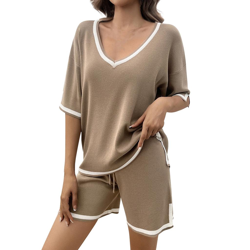 Женский вязаный свитер, короткие комплекты, комплект из 2 предметов, пуловер с v-образным вырезом, топы, широкие короткие комплекты, одинаковый комплект