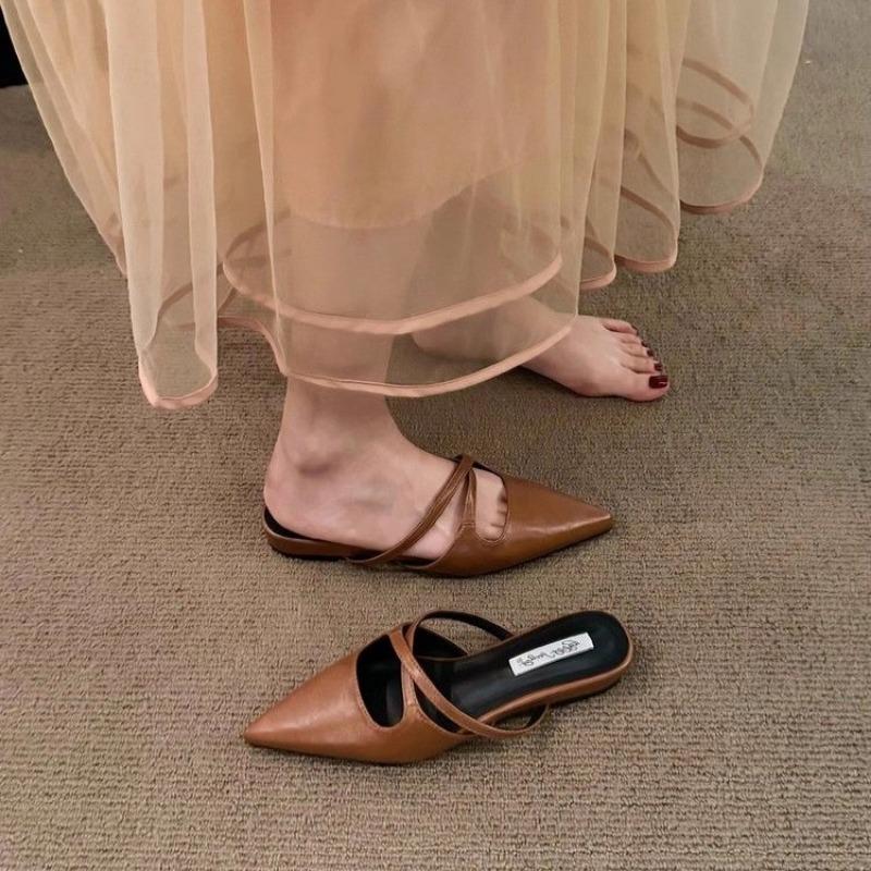 Brand Pointed Toe Women Sandals Fashion Shallow Slip On Ladies Mary Jane Shoes Flats Heel Elegant Dress Slingback