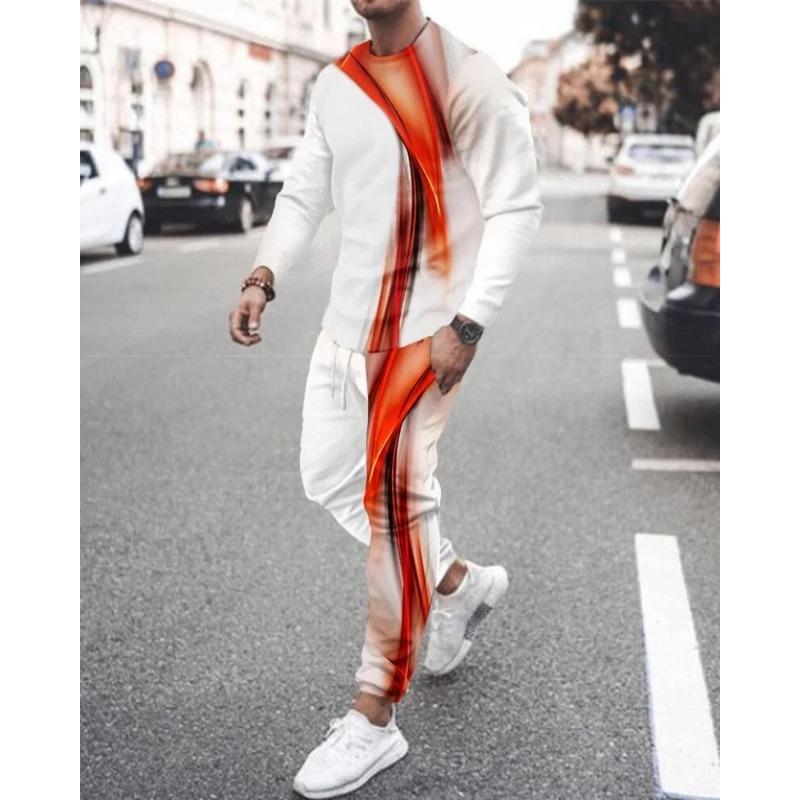 Men's New 2-piece Sports Shirt 3D Printing Long Sleeved Pants T-shirt Set Fashion Casual Street Wear Men's 2-piece Set