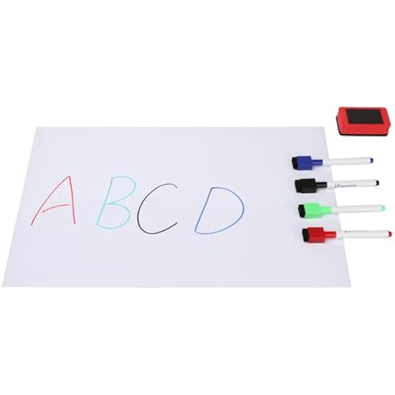 Neomate Magnetic Dry Erase White Board Sheet | Includes 4 Marker Pens, 1 Eraser | 43x28 cm | Daily Planner, Reminders, S