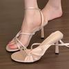 Fashion New Fashion High-quality Ribbon High Heel Dress Single-line Buckle Thin High-heeled Sandals French Open-toe Hollow Women's Shoes