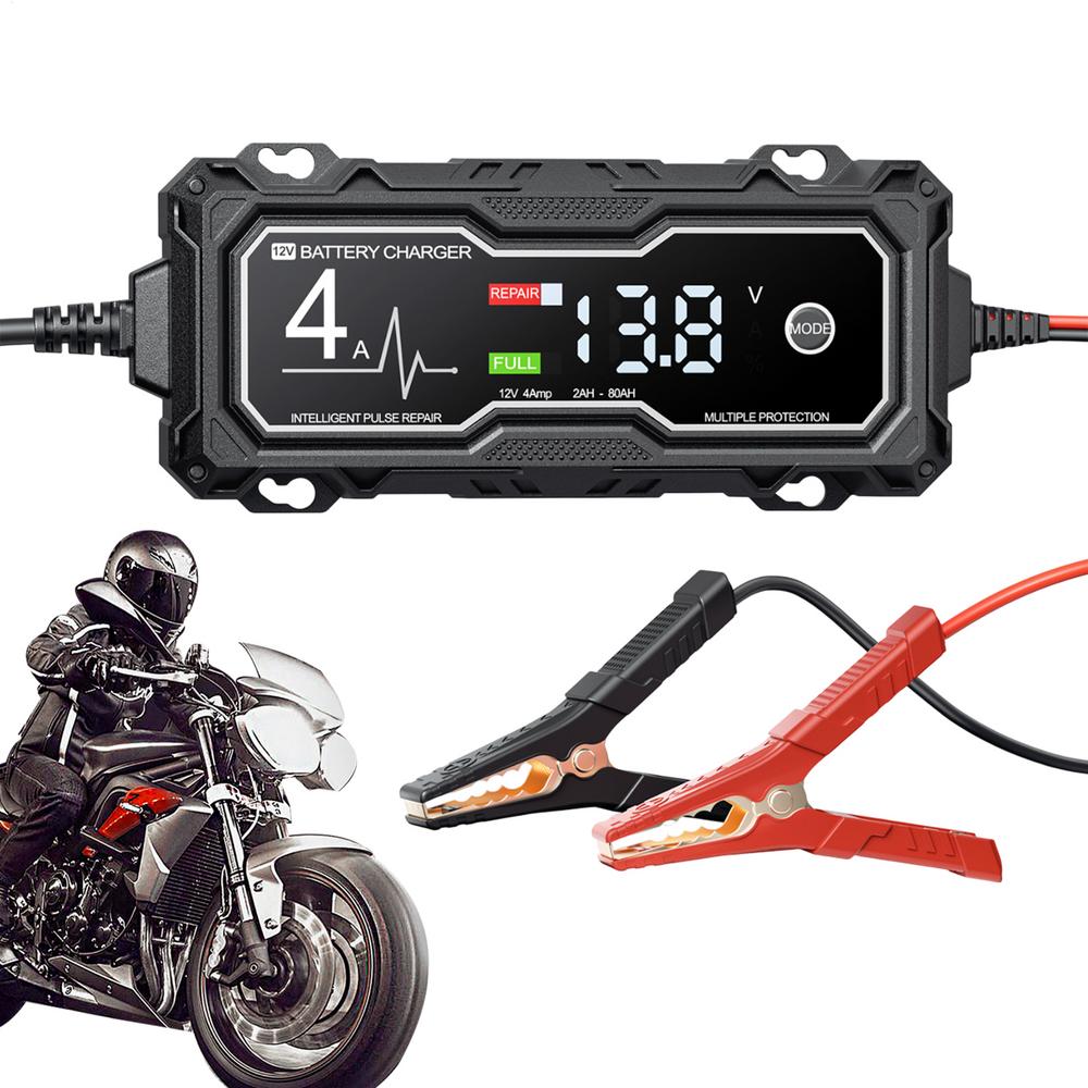 Портативное интеллектуальное зарядное устройство для автомобильного аккумулятора 12 В 4 А для мотоцикла, грузовика, автомобиля, полностью автоматическое устройство для ремонта со светодиодным дисплеем