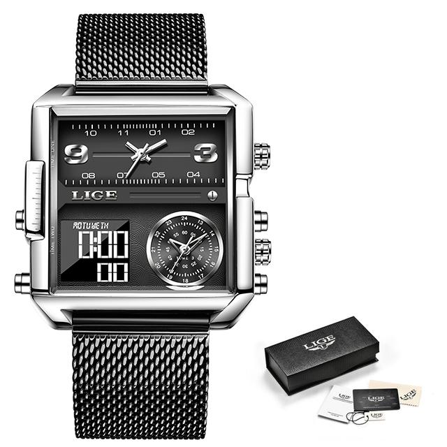 Luxury Brand LIGE Casual Sports Quartz Men Watch Dual Display Digital Watch For Men Sport Waterproof Man Wristwatch Date Clock