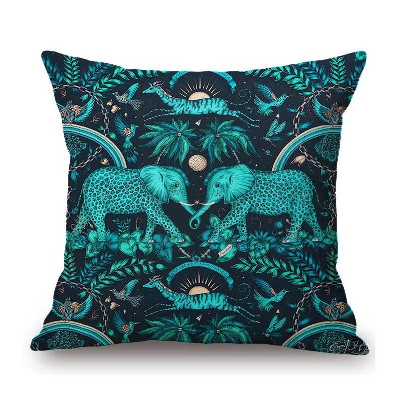 Tropical Plant Elephant Animal Pattern Home Decoration Cotton Linen Sofa Seat Cushion Cover