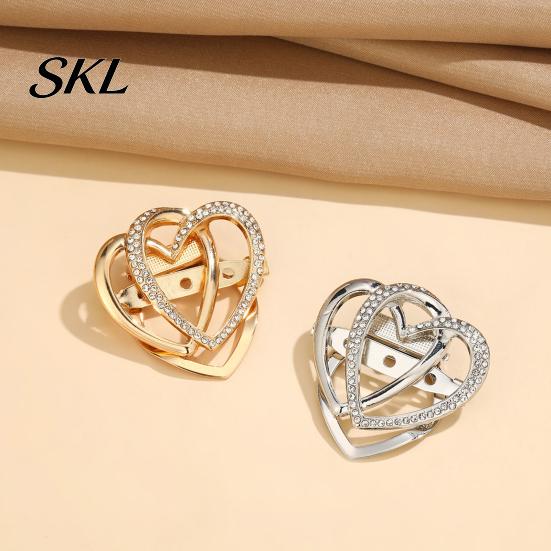 Love Heart Brooch Double Layered Brooch, Rhinestone Lapel Pin for Men Women, Decorative Badge Clothes Bag Hat Scarf Suits Oxidation Resistant