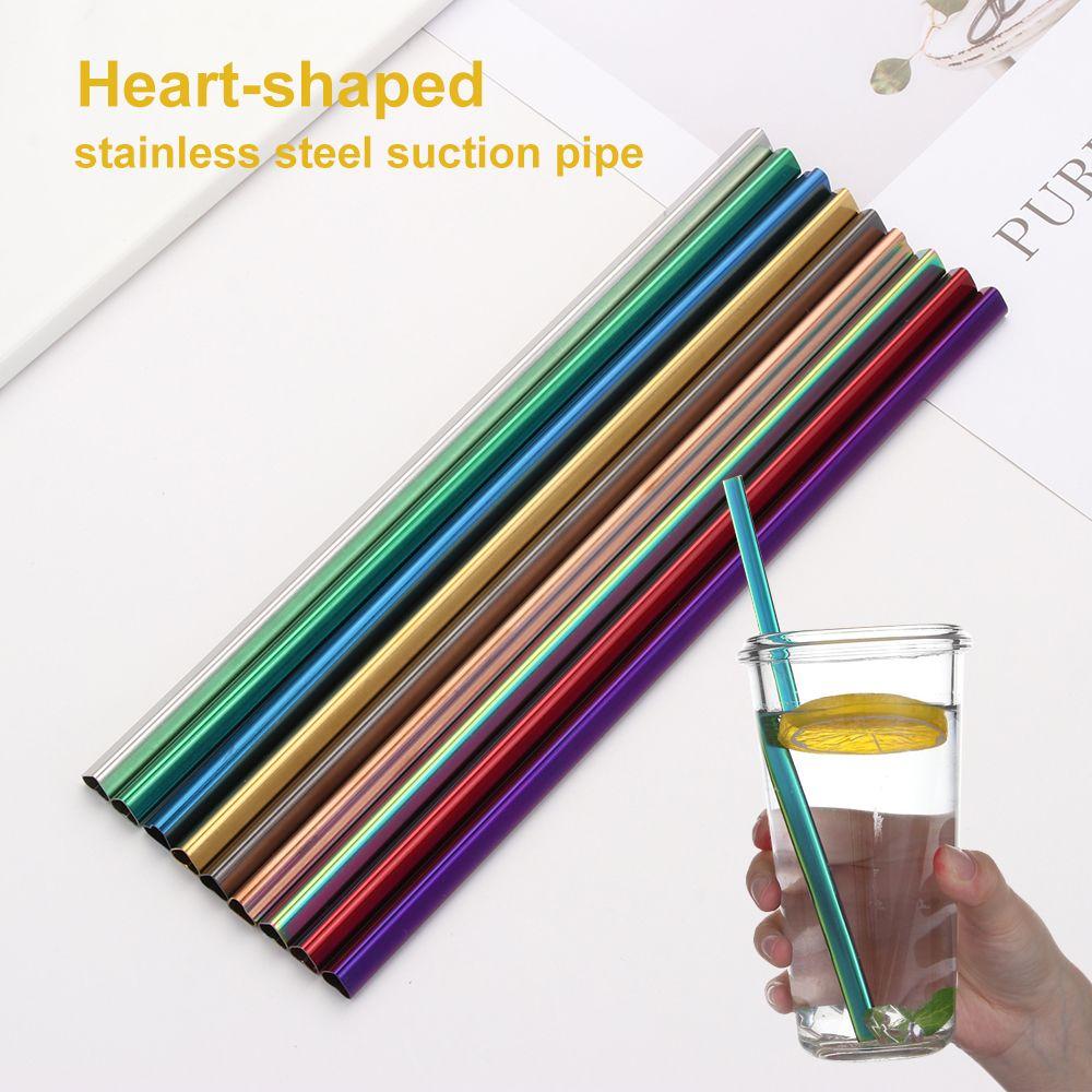 Eco-friendly Heart-shaped Stainless Steel Reusable Straw Metal Straws Drinking Straw Bar Tool