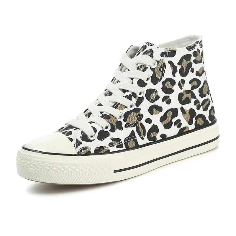 Hot Selling High Top Canvas Shoes Female Leopard Print New Korean Version of Students Original Suichao Low Board Shoes