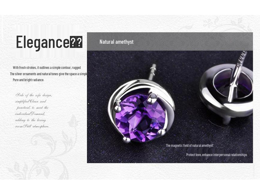 925 Sterling Silver Four-Pronged Purple Amethyst Stud Earrings for European & American Markets