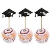 6 Pcs Graduation Cake Toppers Mini Grad Cap Cupcake Toppers Black Glitter Food