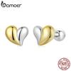 BAMOER 925 Sterling Silver Two-tone Mini Heart Stud Earring Simple Versatile Earrings Plated Gold For Women Fine Jewelry Gift