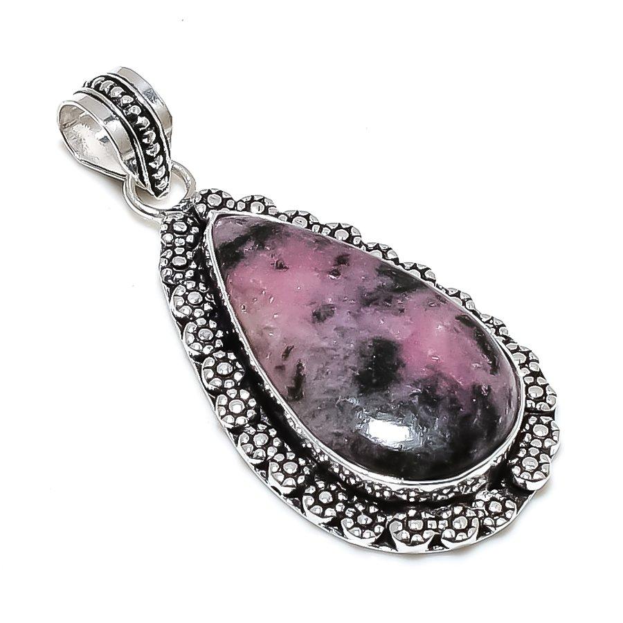 Rhodonite Gemstone Handmade 925 Steling Silver Jewelry Pendant 2.01" SU-9641