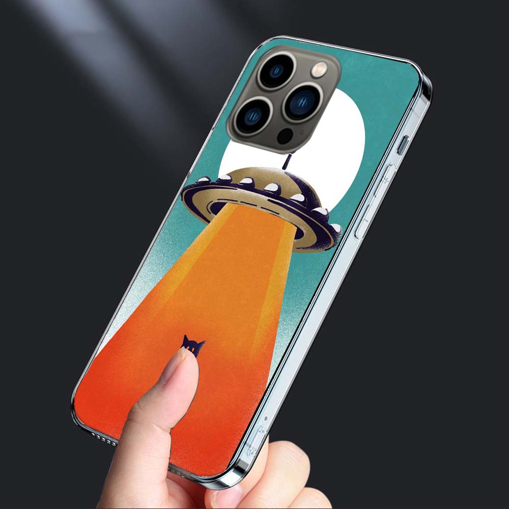 Чехол для телефона НЛО Инопланетный Кот вселенная Для iPhone 16 15+ Pro Max 17 Air Capa 14 Plus 16E 13 Pro 12 Mini 11 Cover