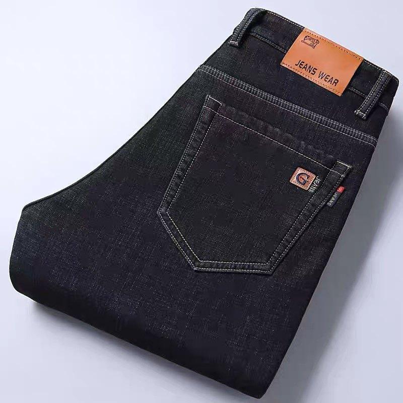 Осень и зима флис утолщенные джинсы свободные прямые брюки универсальные деловые эластичные термобрюки