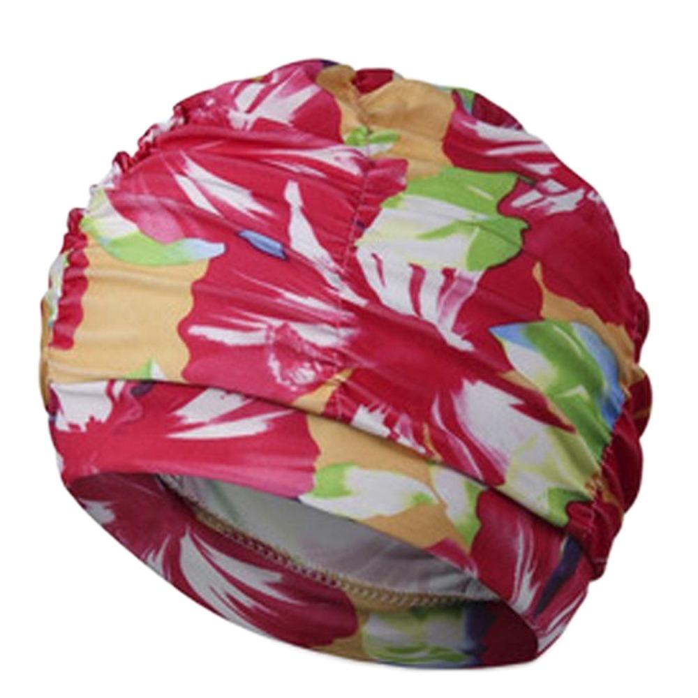 Printed Fabric Oversized Swimming Cap Breathable Quick Drying Hot Spring Swimming Cap Lightweight Long Hair Bathing Cap Gift